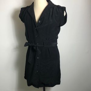 100% Silk Dress Black Button Up SzM-L